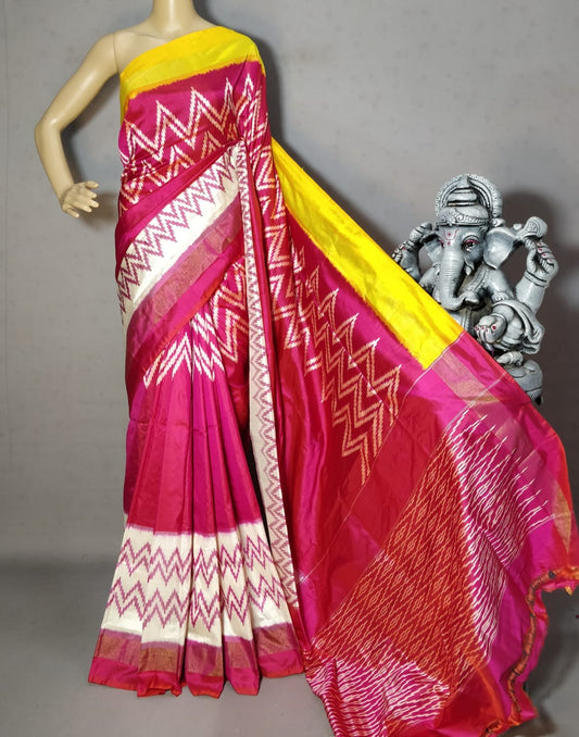 Pochampally Ikkat Pure Silk Light Weight Sarees With Pallu Design And Plane Blouse