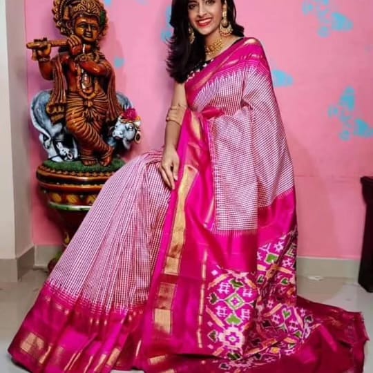 Pochampally ikkat pure pallu and blouse design saree