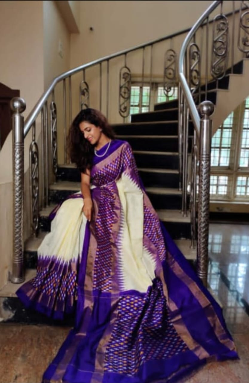Pochampally ikkat pure silk pallu & blouse design saree