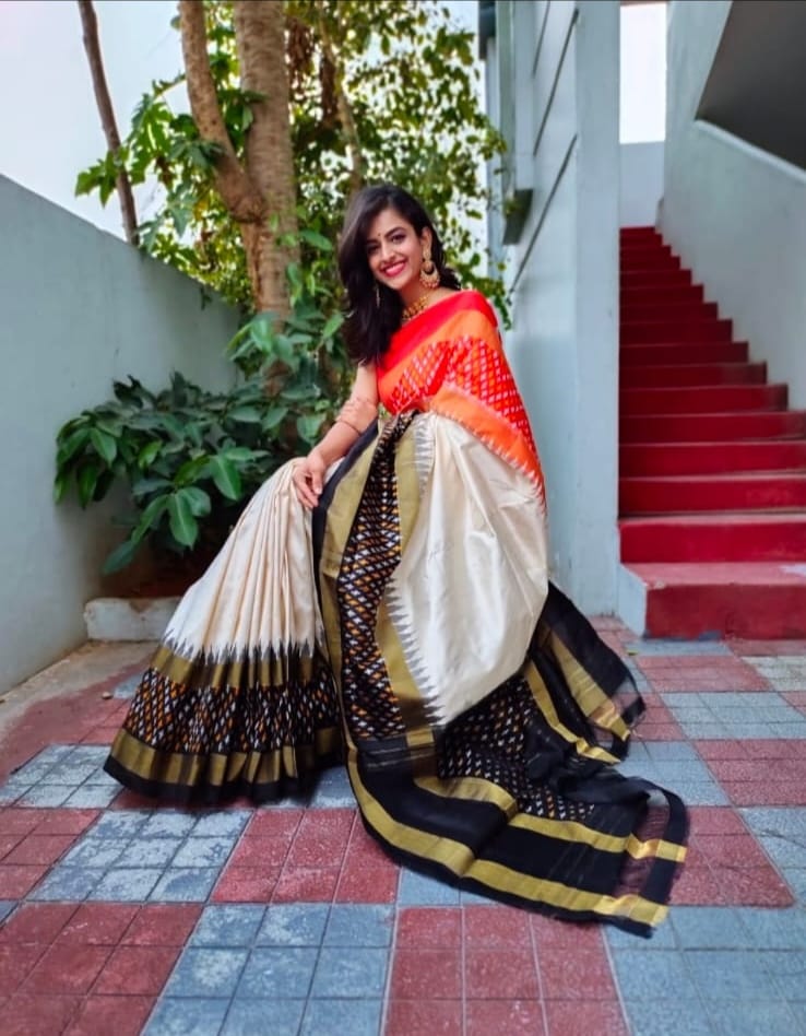 Pochampally ikkat pure silk pallu & blouse design saree