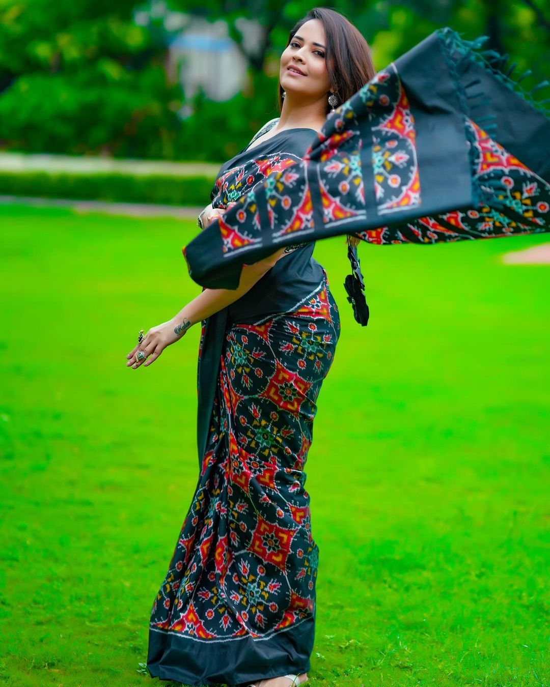Pochampally ikkat pure silk maduthas design with pallu design & running blouse saree