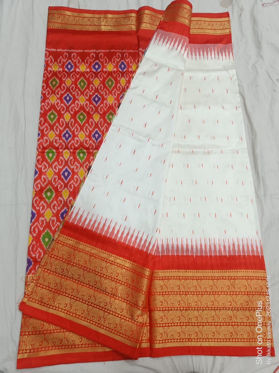 Pochampally ikkat pure silk kanchi border with pallu design & running blouse saree
