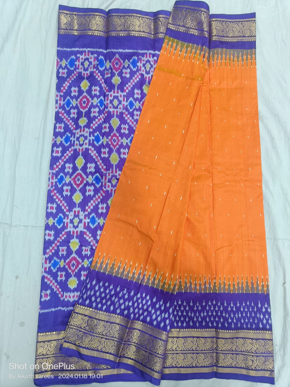 Pochampally ikkat pure silk kanchi border with pallu design &running blouse saree