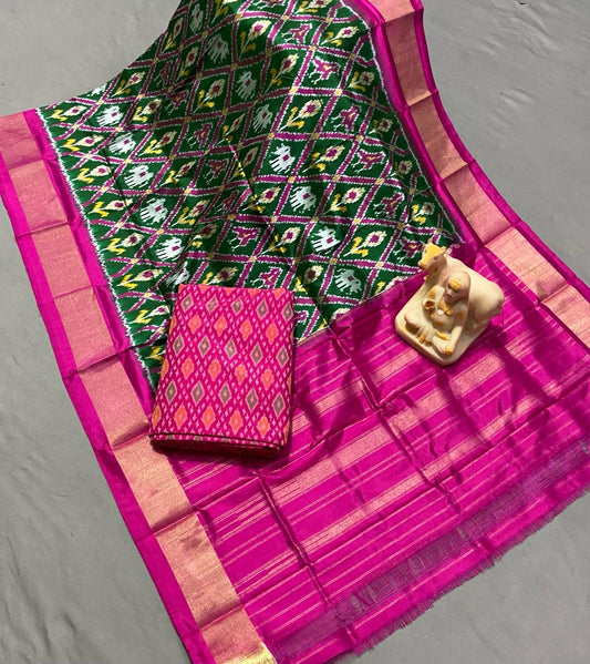 Pochampally Ikkat Pure Silk Dress Material With Silk Duppata & Sico Top
