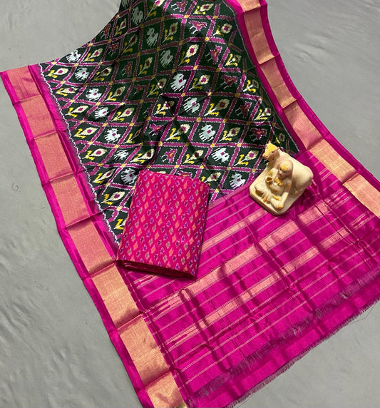 Pochampally Ikkat Pure Silk Dress Material With Silk Duppata & Sico Top